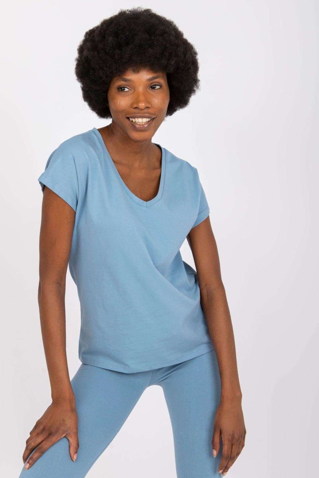 Love Lace Love Lace Women's Heart Neck Straight Cut Short Sleeve T-Shirt in Blue