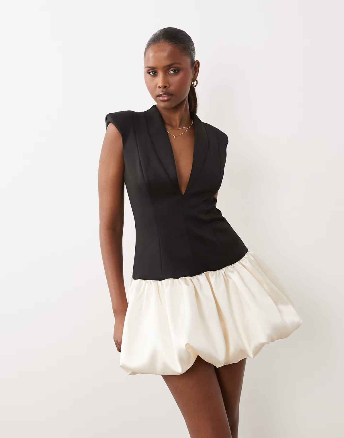 ASOS ASOS DESIGN tailored sculpted mini dress with satin bubble hem in mono - 1