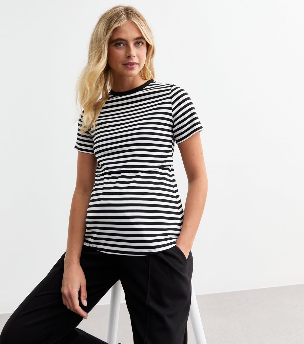 New Look New Look Maternity Black Striped Short Sleeve Jersey Nursing Top