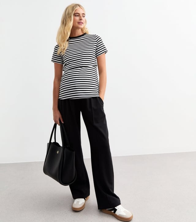 New Look Women's Maternity Black Striped Short Sleeve Jersey Nursing Top New Look - 2