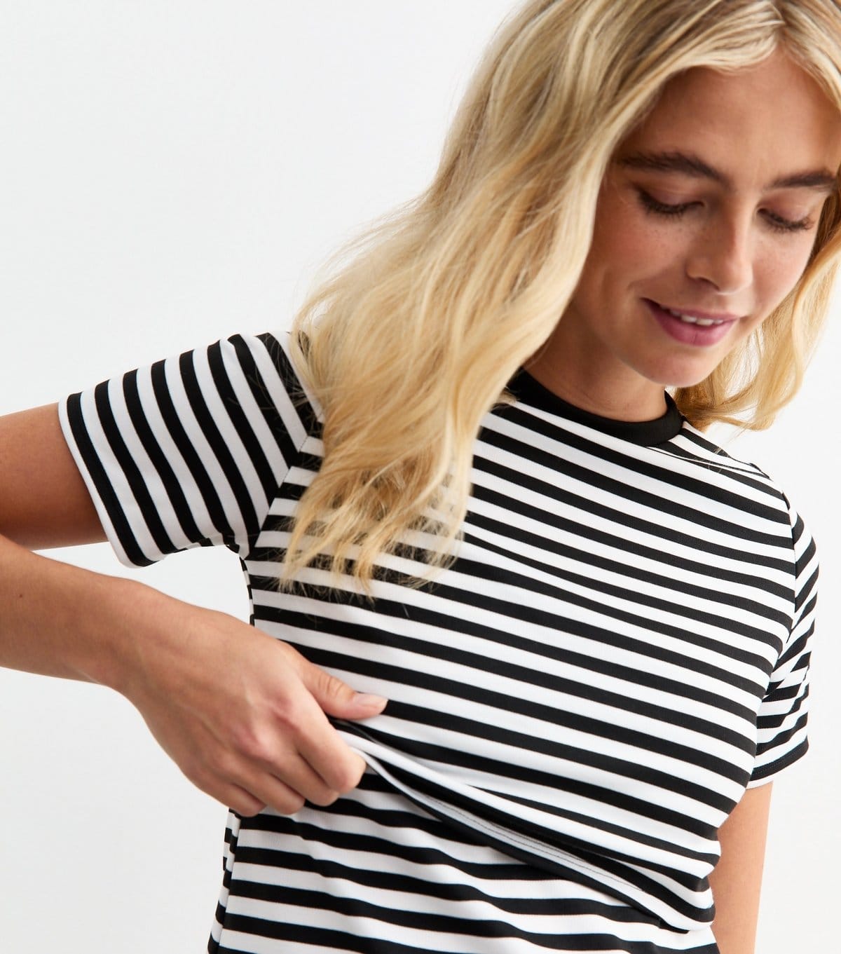 New Look Women's Maternity Black Striped Short Sleeve Jersey Nursing Top New Look - 4