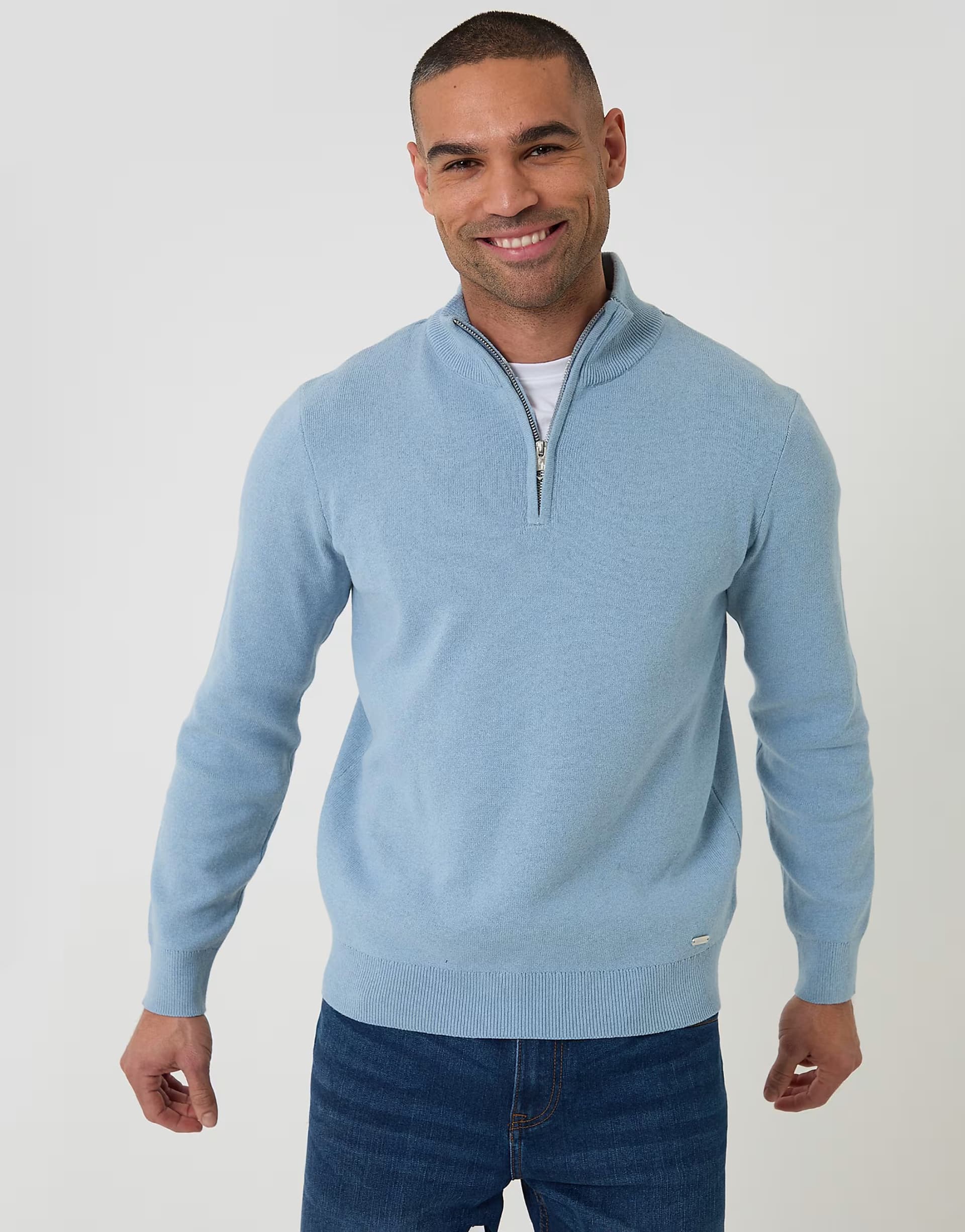 ASOS Threadbare Cotton blend knitted quarter zip jumper in light blue