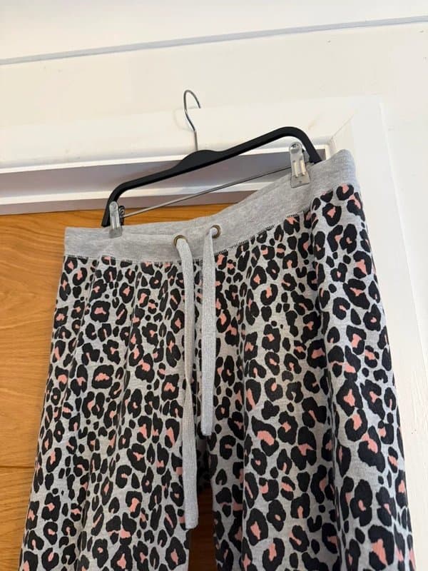 Hush Hush Grey, Black & Pink Animal Leopard Print Loop Back Printed Cotton Blend Joggers Medium