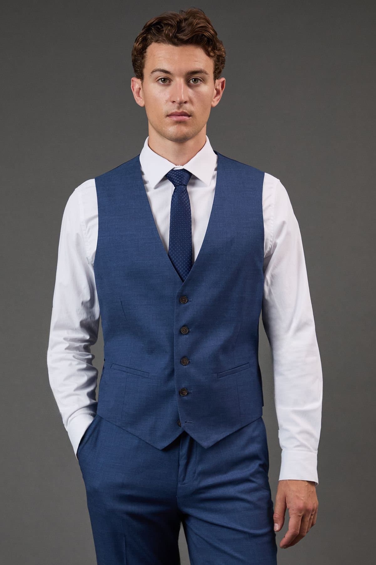 Burton Burton Men's Blue Textured Waistcoat