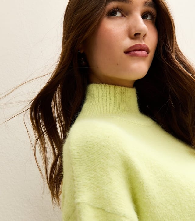 New Look Women's Bright Green Longline High Neck Jumper New Look - 2