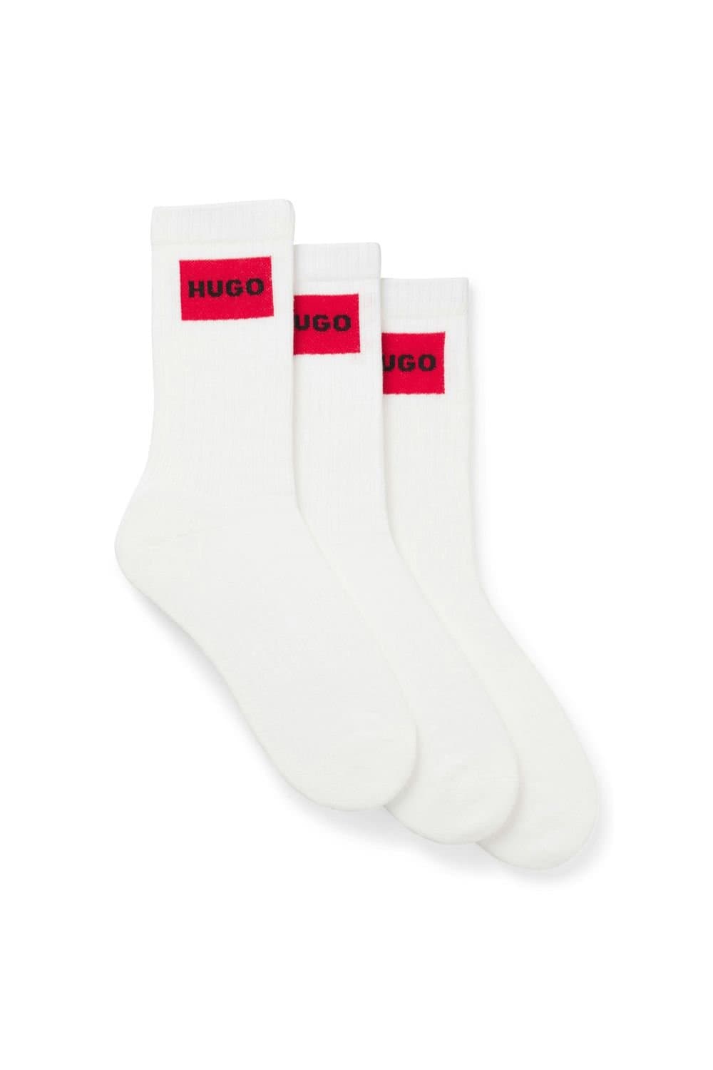 HUGO HUGO Men's 3 Pack Rib Label CC Socks White