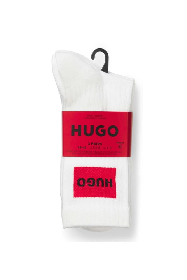 HUGO Hugo Men's 3 Pack Rib Label CC Socks White - 3