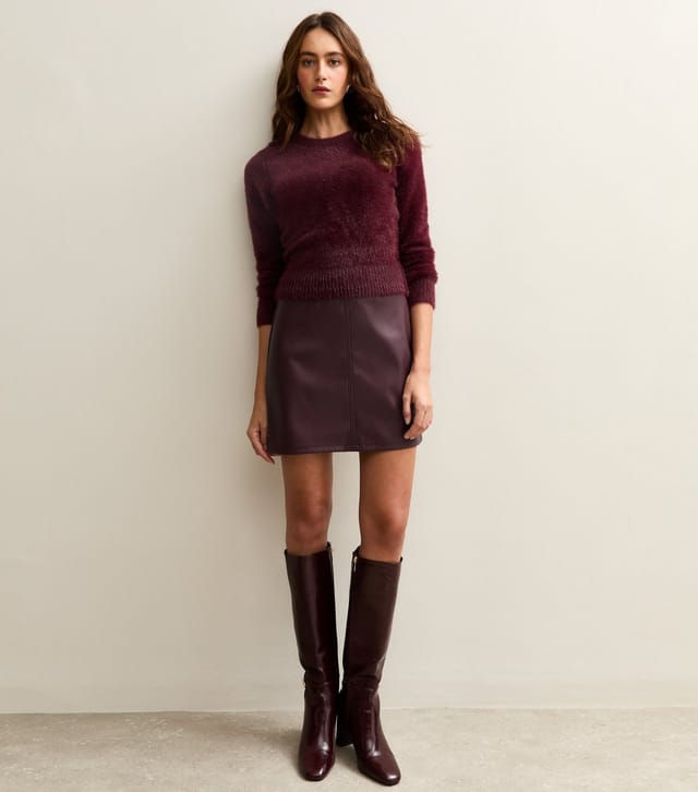 New Look Women's Burgundy Faux Leather A-Line Mini Skirt New Look - 3