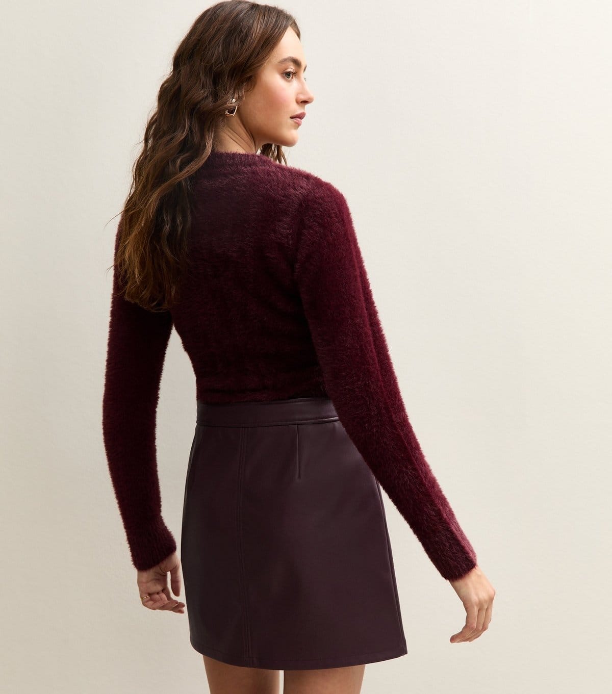 New Look Women's Burgundy Faux Leather A-Line Mini Skirt New Look - 4