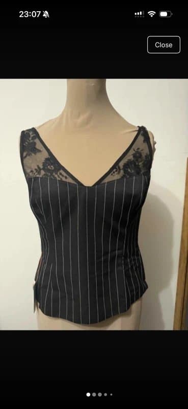 ASOS Design black sheer lace pine stripes hot vest top blouse sleeveless smart office siren size 10