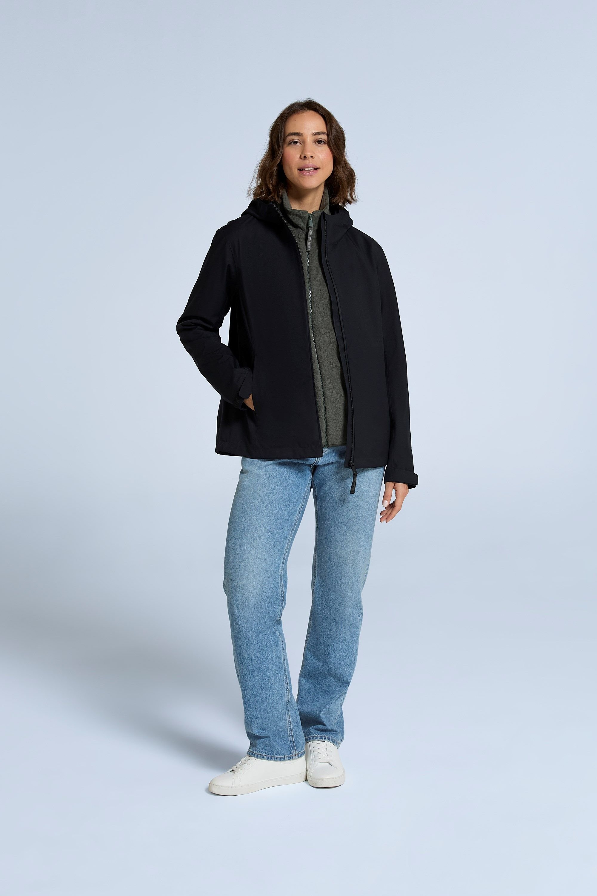 Animal Animal Women's 'Elements' Waterproof Breathable Zipped Pocket Adjustable Hood Jacket in Jet Black - 2