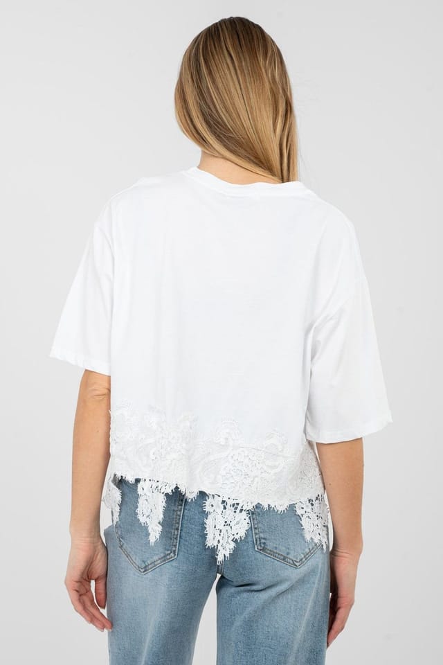 Love Lace Love Lace Women's Cotton Lace Blouse with Rhinestone Detail in White - 3