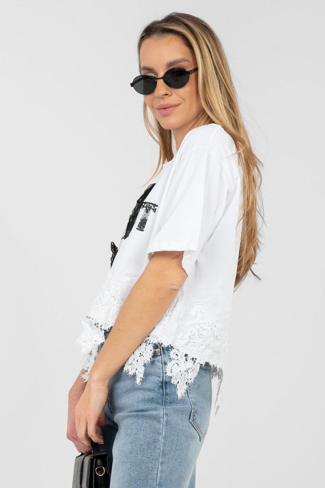 Love Lace Love Lace Women's Cotton Lace Blouse with Rhinestone Detail in White - 4