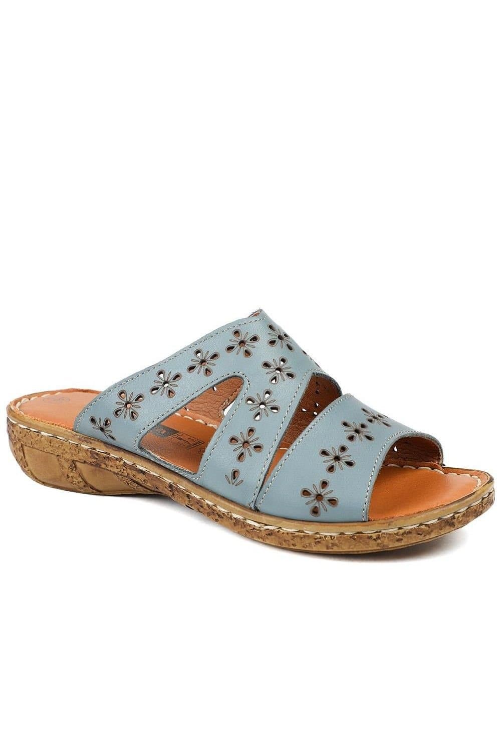 Pavers Pavers Women's Cushioned Leather Mule Sandals in Blue