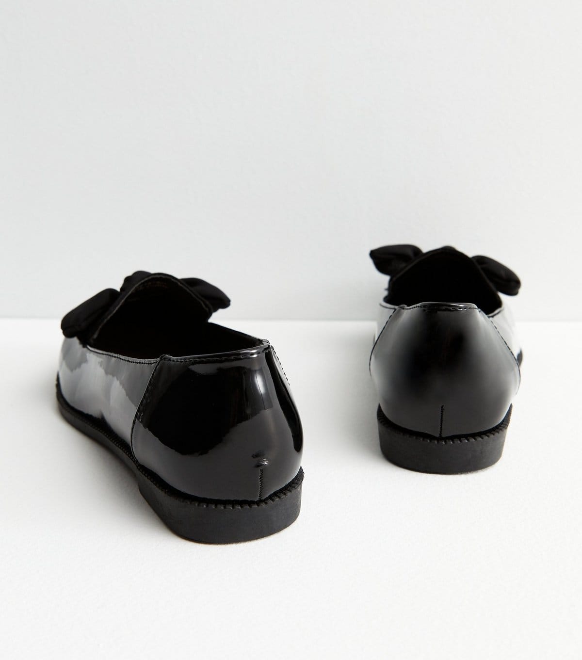 New Look Women's Black Patent Suedette Bow Loafers Vegan New Look - 4