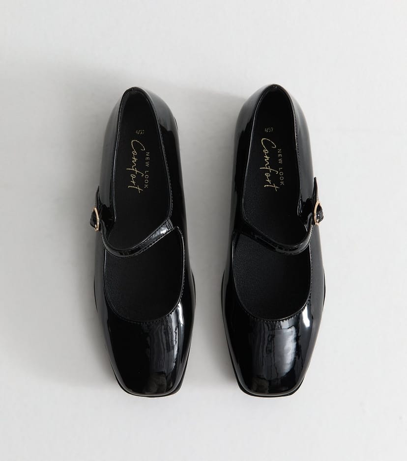 New Look Women's Black Patent Faux Leather Mary Jane Pumps Vegan New Look - 1
