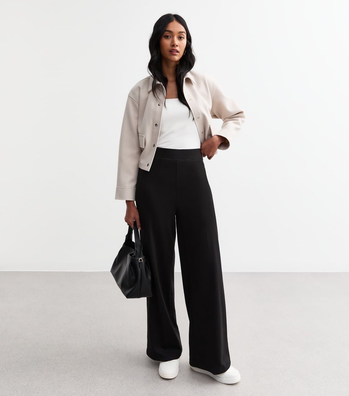 New Look Women's Black Wide Leg Jersey Trousers New Look