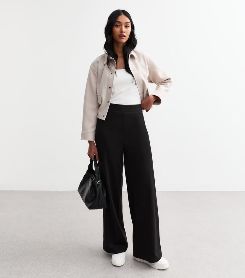 New Look Women's Black Wide Leg Jersey Trousers New Look - 1