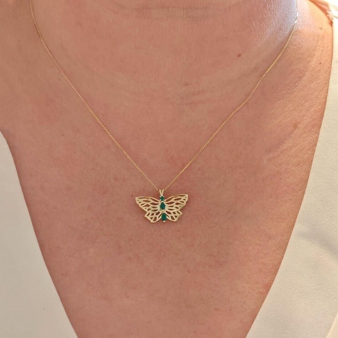 Ojewellery Ojewellery Women's 9ct Yellow Gold Hallmarked Green Onyx Butterfly Necklace - 2