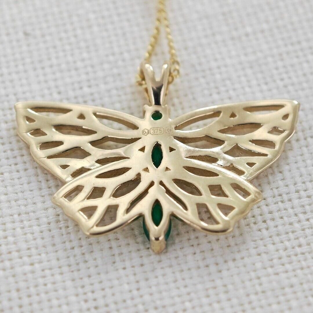 Ojewellery Ojewellery Women's 9ct Yellow Gold Hallmarked Green Onyx Butterfly Necklace - 3
