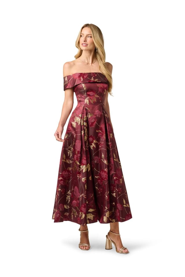 Adrianna Papell Adrianna Papell Women's Off Shoulder Midi Dress in Red - 2