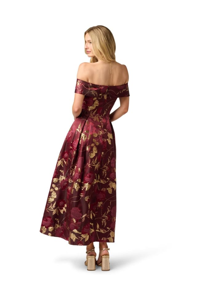 Adrianna Papell Adrianna Papell Women's Off Shoulder Midi Dress in Red - 3