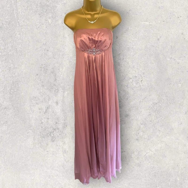 Monsoon Monsoon Womens Diana Pink Silk Embellished Maxi Occasion Dress UK 8/10
