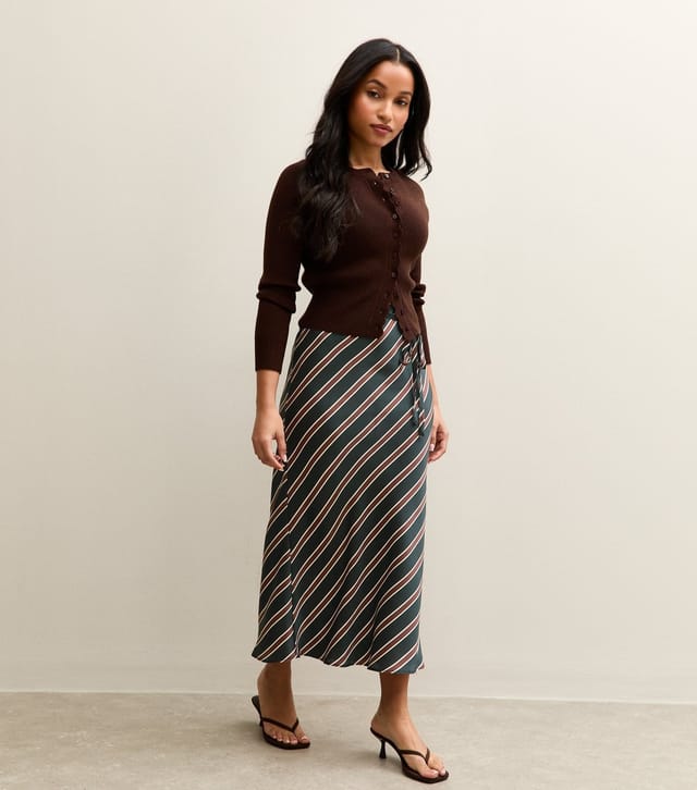 New Look Women's Petite Black Striped Satin Bias Cut Midi Skirt New Look - 3