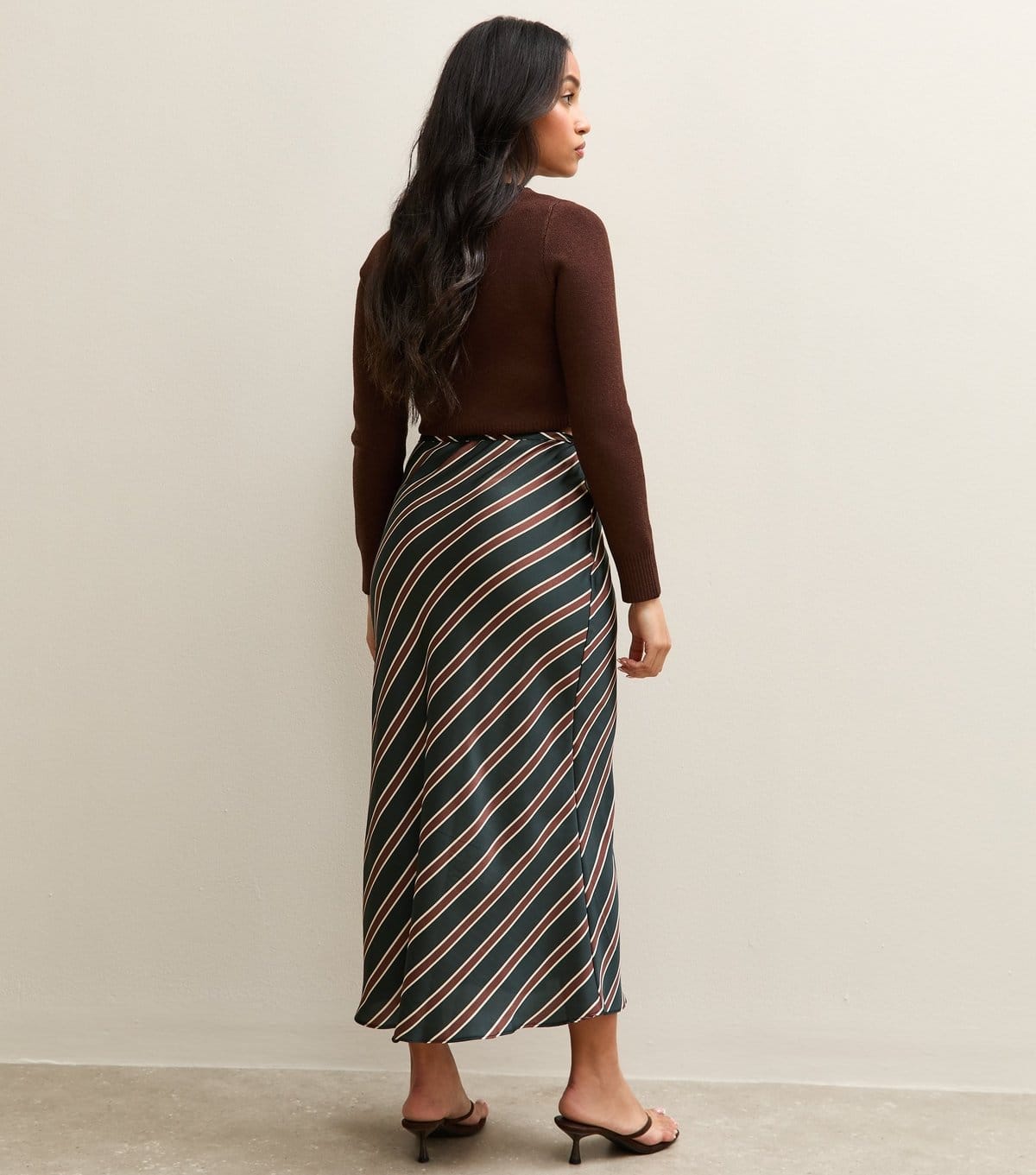 New Look Women's Petite Black Striped Satin Bias Cut Midi Skirt New Look - 4
