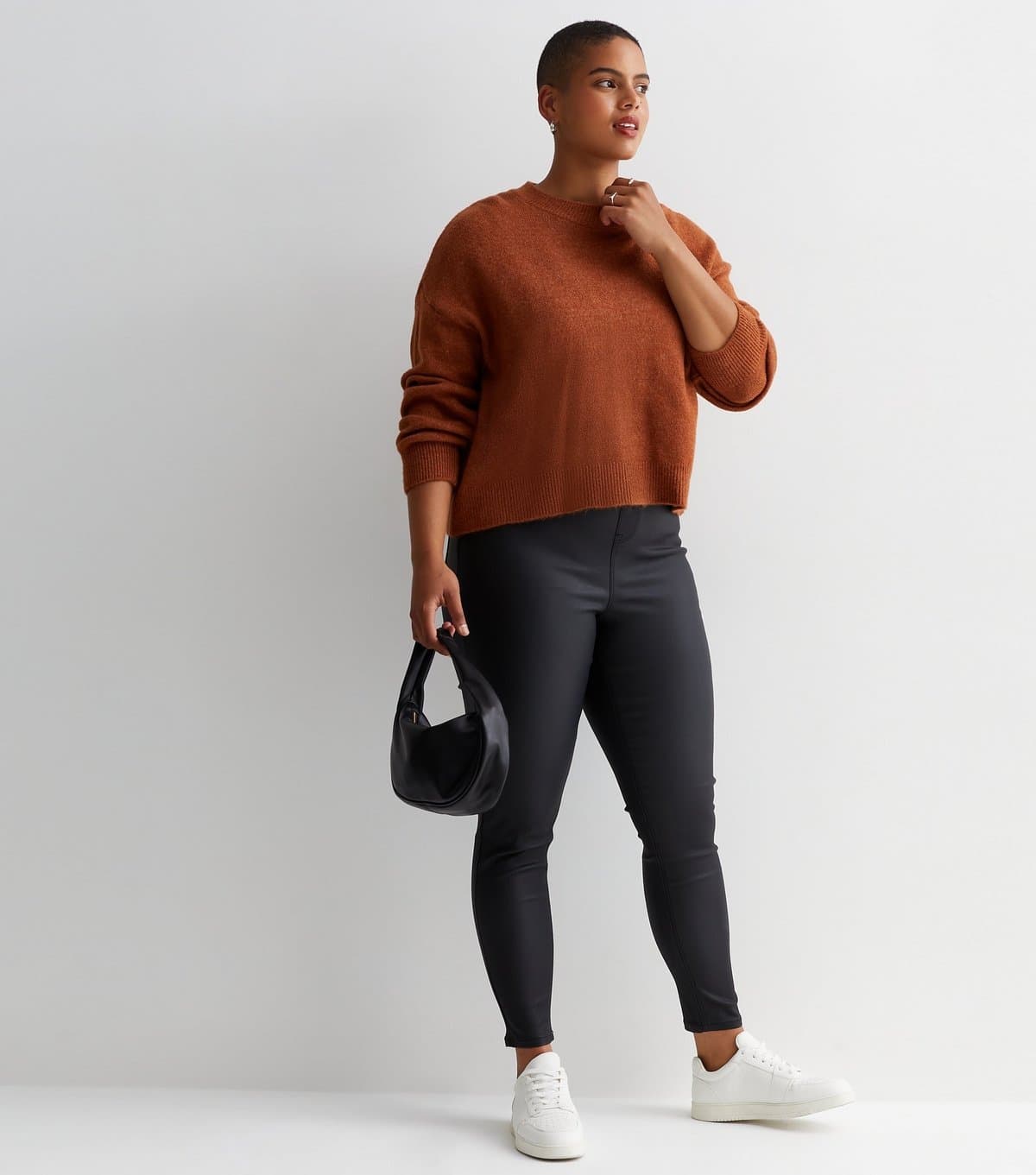 New Look Women's Plus Size Black Coated Leather-Look Mid Rise Lift & Shape Emilee Jeggings Curves New Look