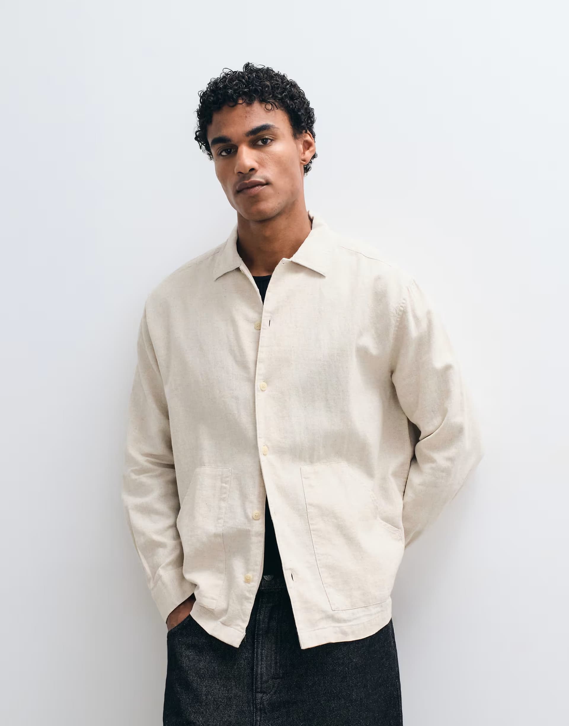 ASOS ASOS DESIGN relaxed shirt with linen with double pockets in cream