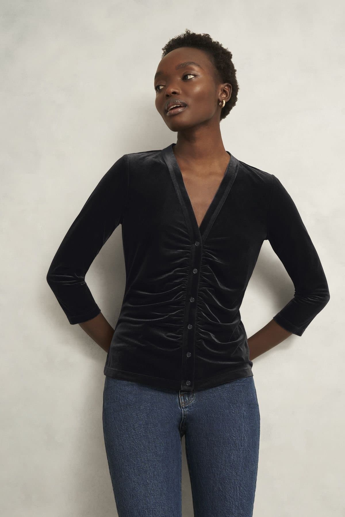 Hobbs London Hobbs London Black Velvet V-Neck Top