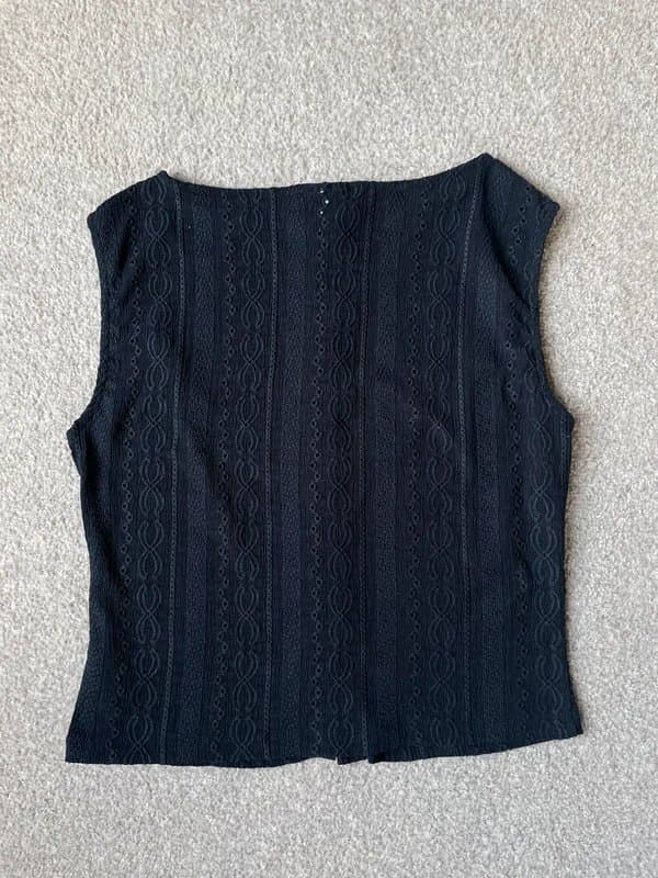 ASOS ASOS design navy boat neck navy embroidered anglaise top