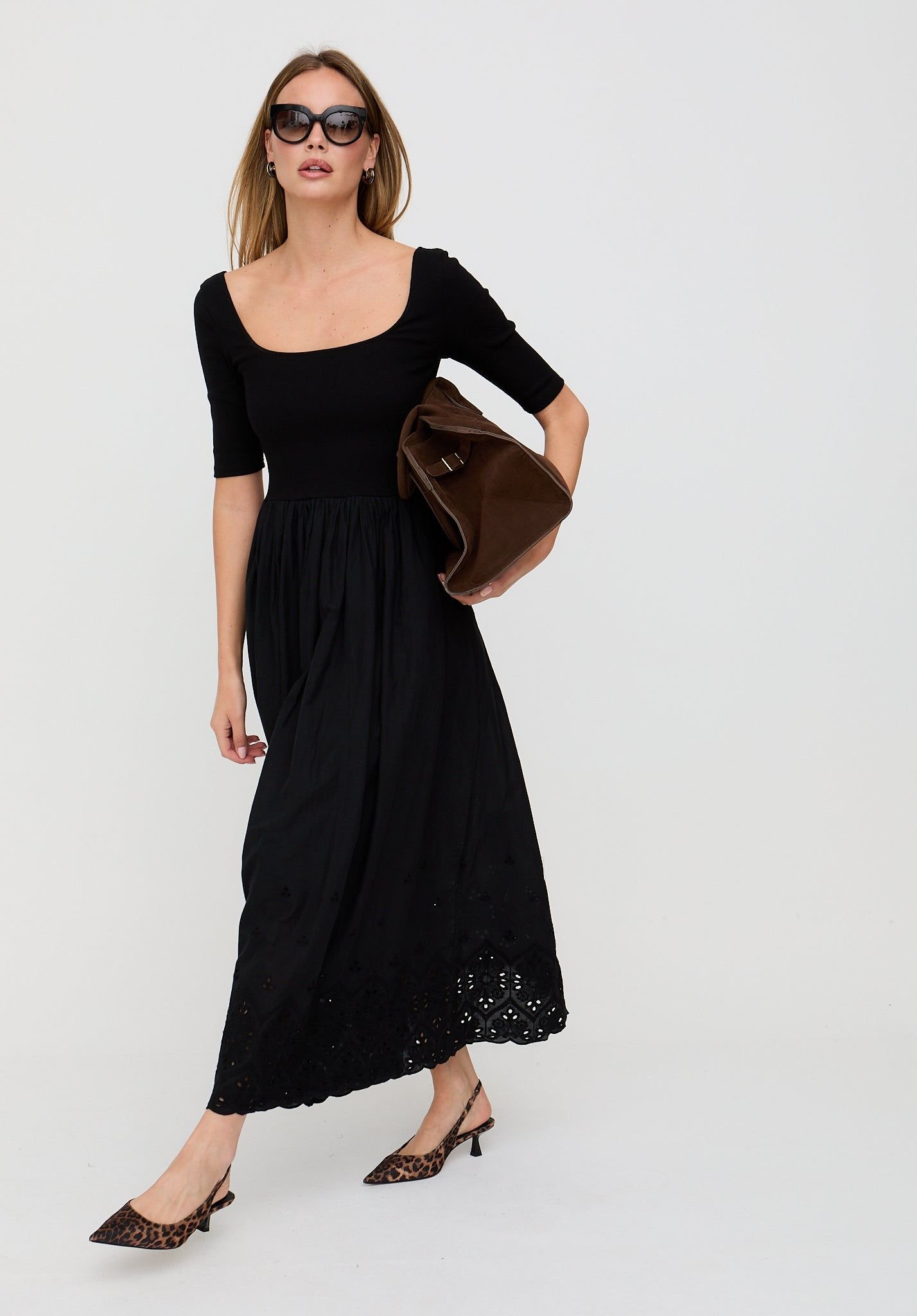 Lily and Lionel Lily and Lionel Women's Sydney Short Sleeve Jersey Bodice Embroidered Midi Dress In Black - 1