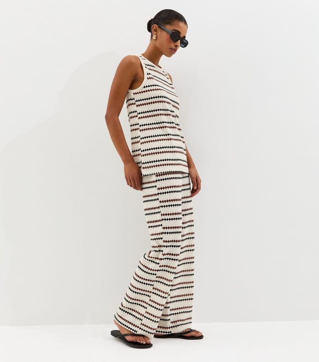 New Look Women's Cream Striped Knitted Beach Vest Top New Look - 3