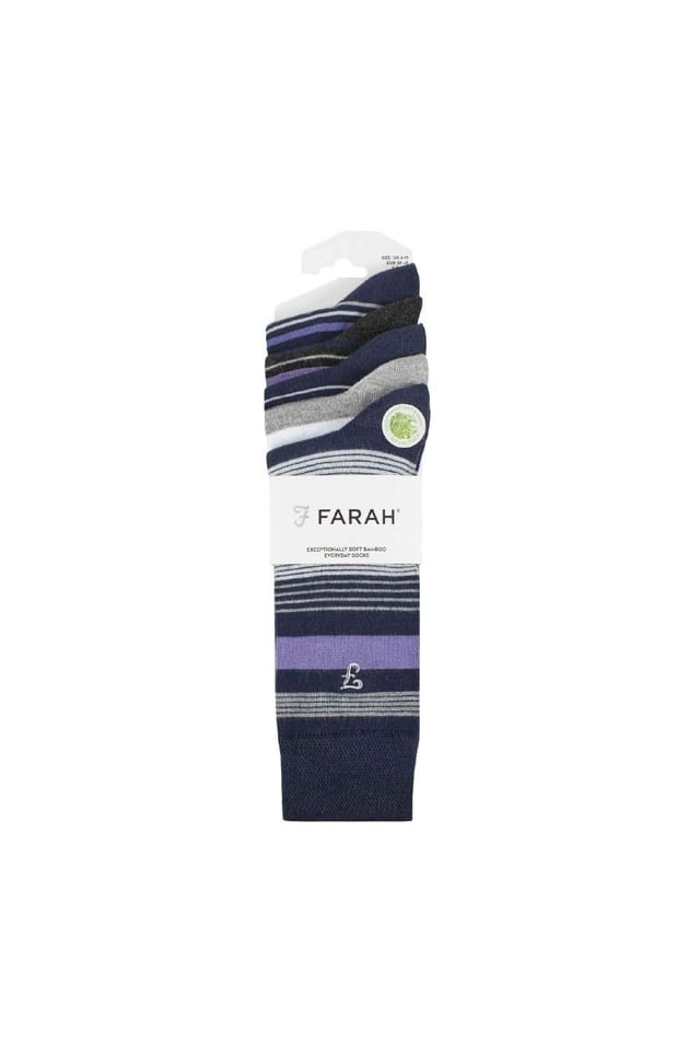 Farah FARAH Men's 5 Pack Bamboo Bright Striped Patterned Socks in Indigo - 2