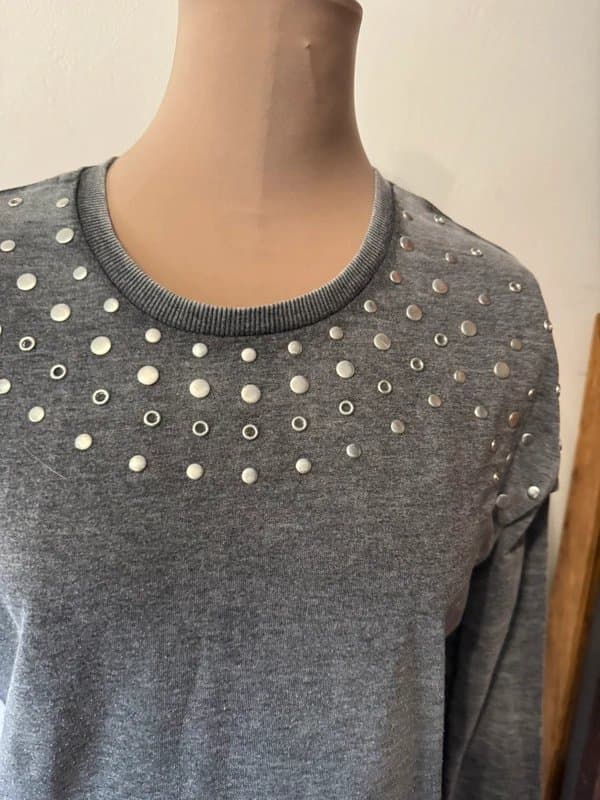 ASOS Design grey studs long sleeve sweatshirt jumper distressed washed casual size S