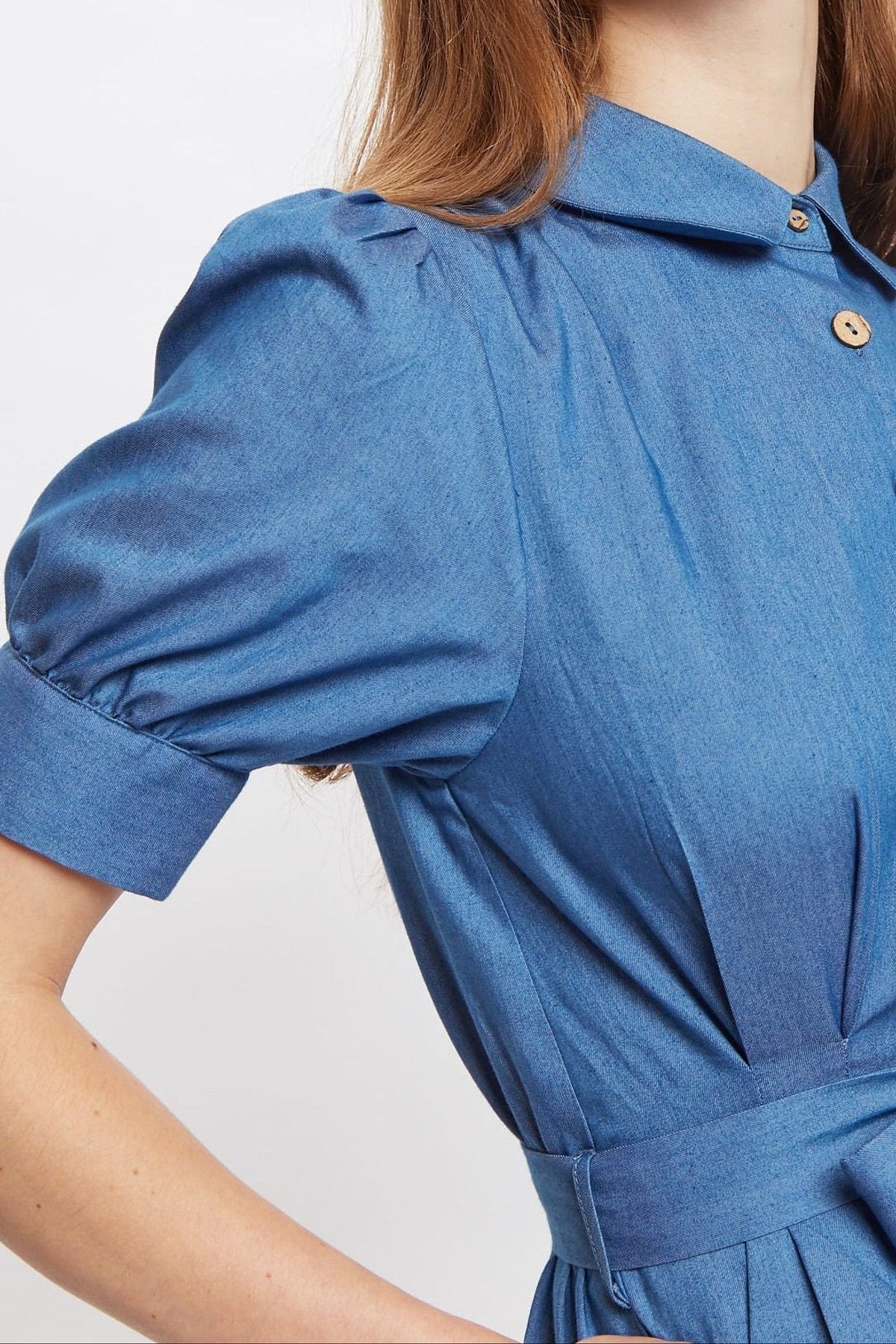 Louche Louche Women's Magda Chambray Short Sleeve Cropped Jumpsuit in Blue - 3