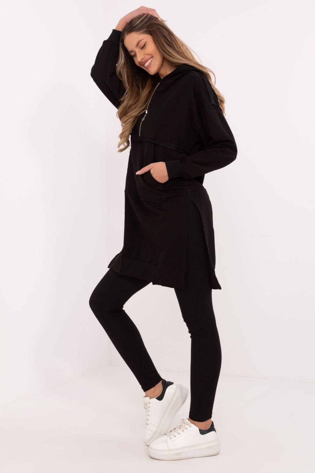 Love Lace Love Lace Women's Cotton Elastane Long Hoodie Leggings Set in Black