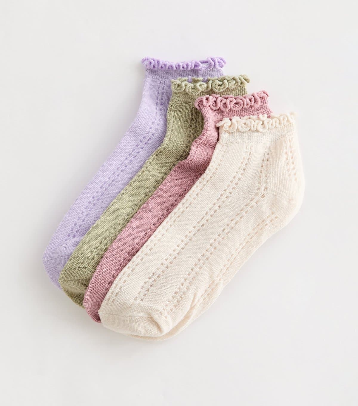 New Look Pack of 4 Multicoloured Frilly Trimmed Trainer Socks New Look