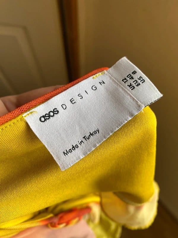 ASOS Orange & Yellow Abstract Print One-Shoulder Maxi Dress