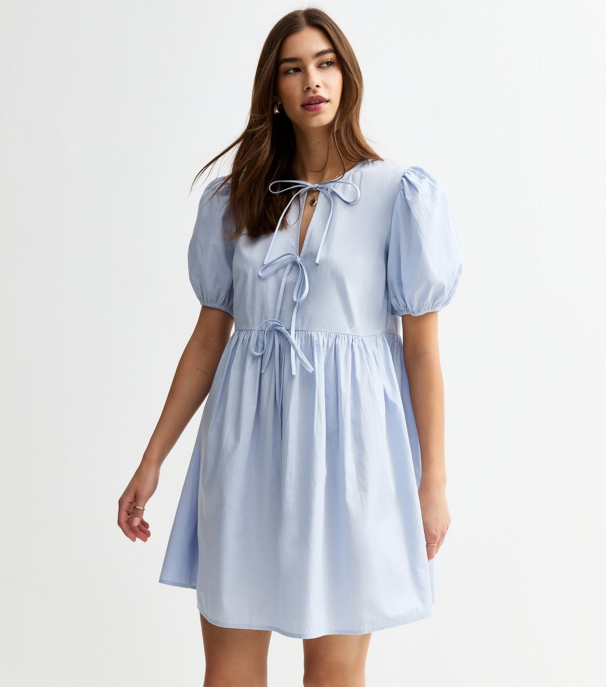 New Look Women's Light Blue Tie Front Bow Detail Mini Dress New Look - 3