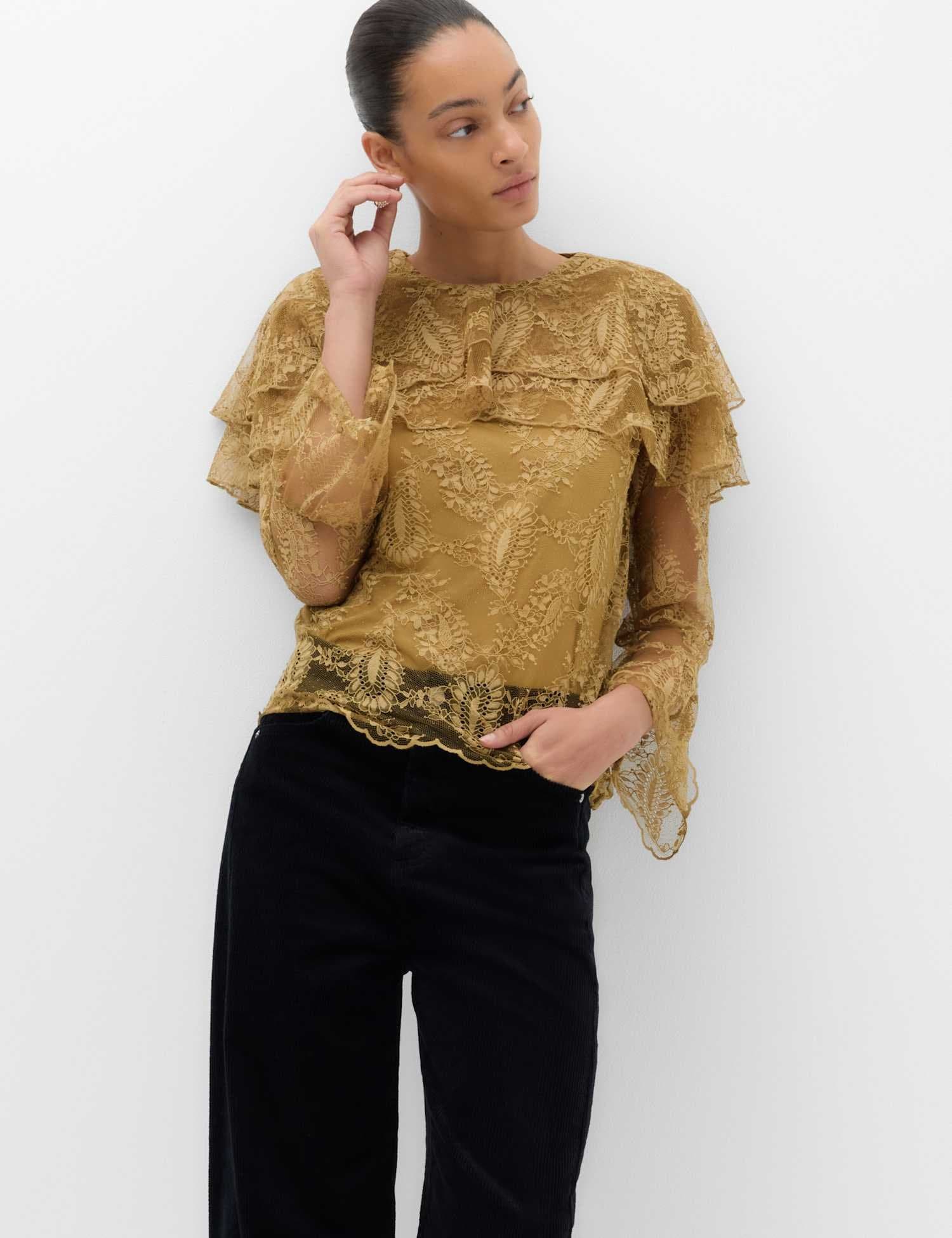 Marks & Spencer M&S Lace Round Neck Cape Top Olive
