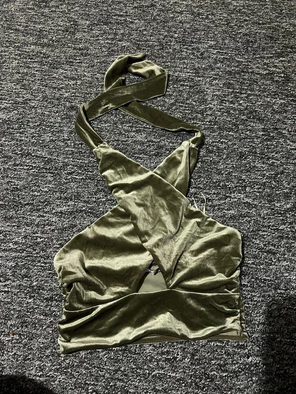 Bershka Green velour halter top