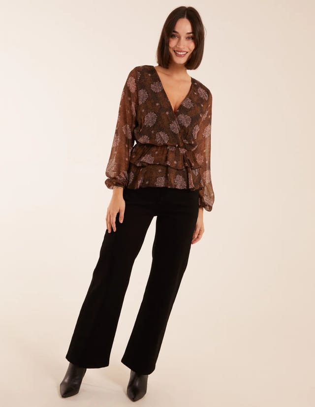 Blue Vanilla Floral Ruffle Wrap Blouse - 3