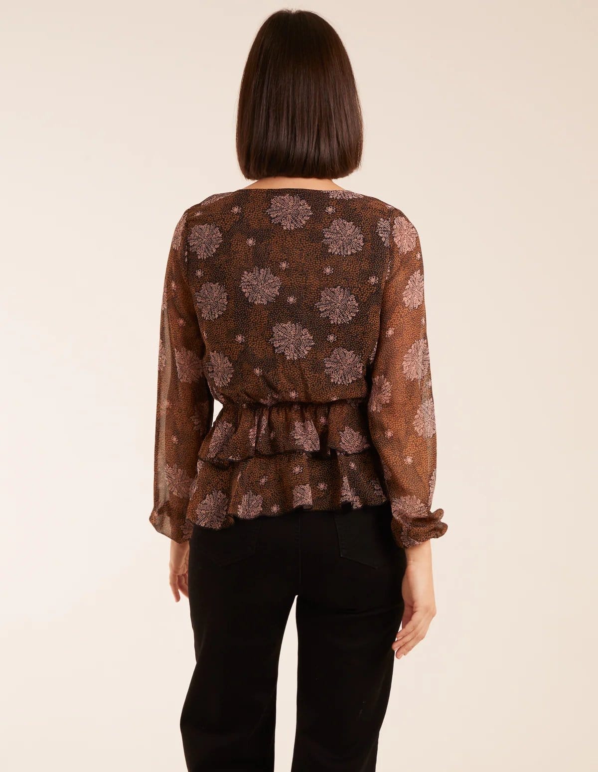 Blue Vanilla Floral Ruffle Wrap Blouse - 4
