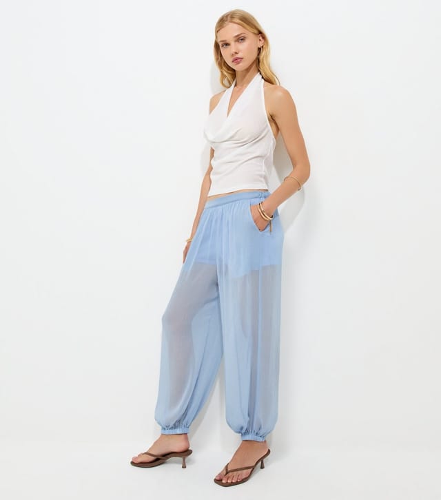 New Look Women's Off White Sheer Cowl Neck Halterneck Top New Look - 2