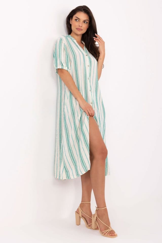 Love Lace Love Lace Women's Boho Midi Shirt Dress with Side Pockets in Green - 2