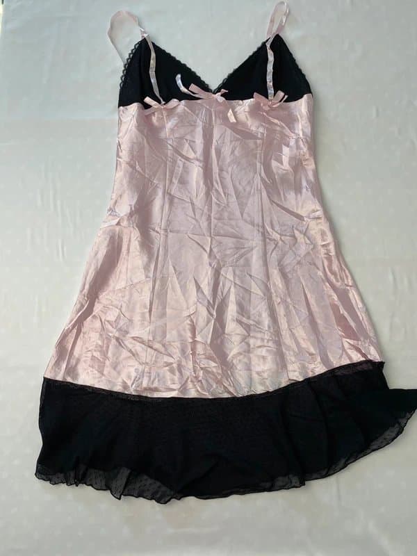soleil sucre Coquette Y2K Pink Satin Lace Slip Dress Babydoll Nightie Soleil Sucré Size S