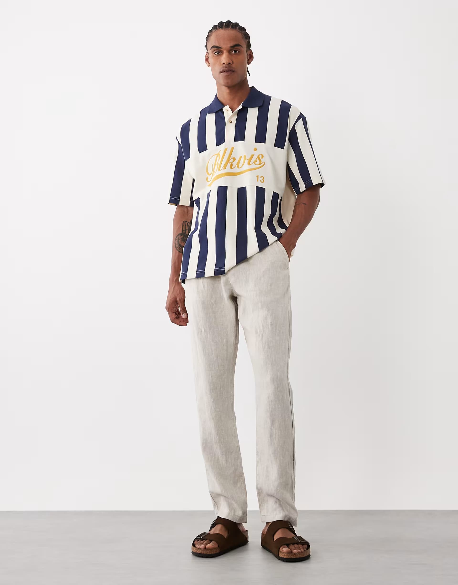 ASOS ASOS DESIGN slim 100% linen trousers in stone